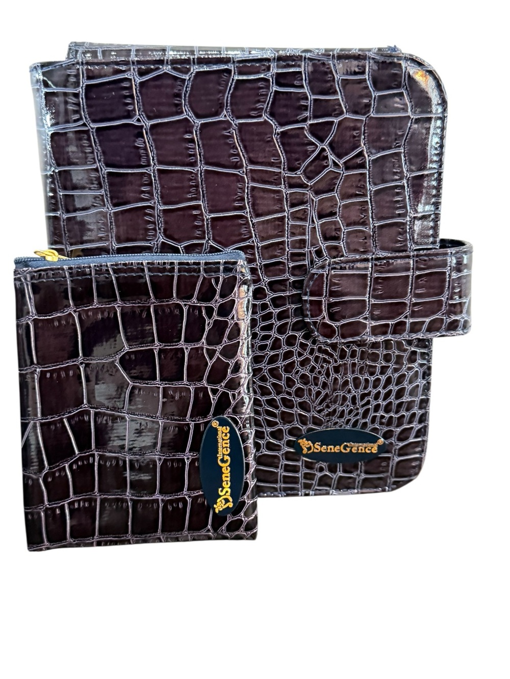 SeneGence Croc Embossed Makeup Organizer Set w/ Zip Pouch, Mirror & Brush Holder
